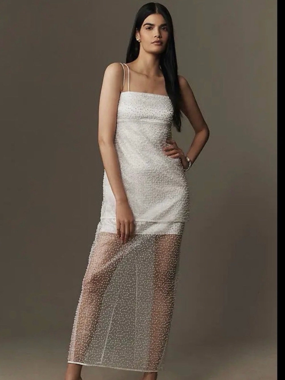 BHLDN White Beaded Sheer-Overlay Wedding Dress